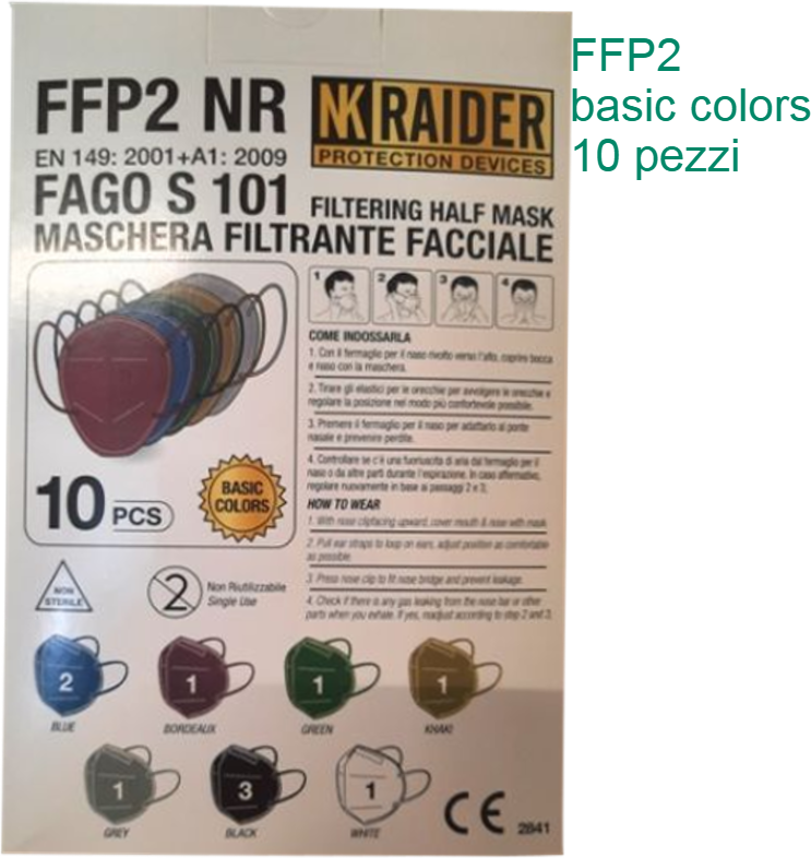 NK RAIDER Srl Fagomedikal mascherina ffp2 fago s101 basic colors 10 pezzi