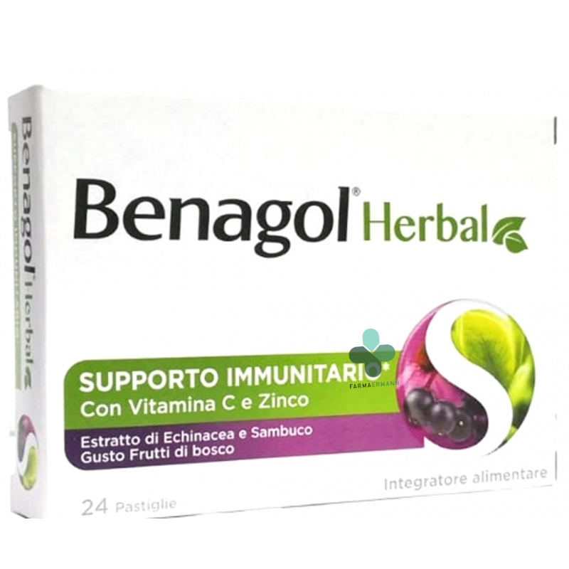 Reckitt Benckiser Benagol Herbal Echinacea e Sambuco supporto immunitario gusto frutti di bosco (24 pastiglie)