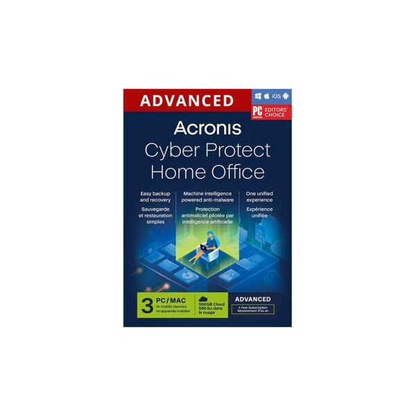 acronis cyber protect home office advanced + 500gb cloud storage 3 dispositivi 1 anno windows / macos