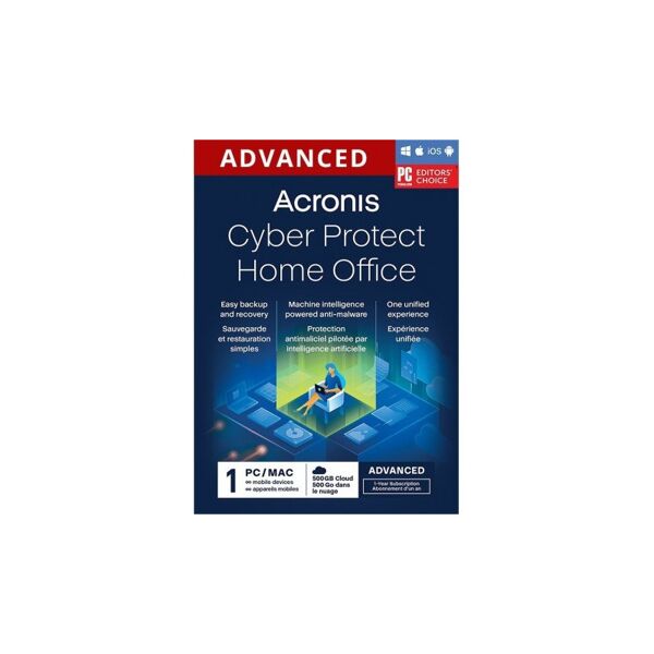 acronis cyber protect home office advanced + 500gb cloud storage 1 dispositivo 1 anno windows / macos