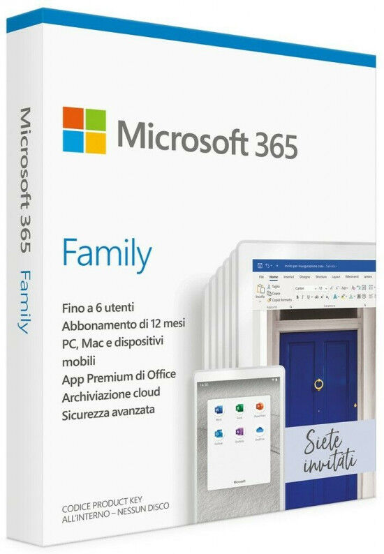 Microsoft Office 365 Personal / Family Family 6 Utenti 5 Dispositivi 1 Anno Windows / MacOS / Android / iOS