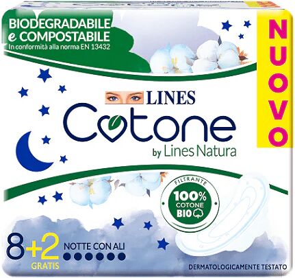 LINES Cotone Bio Ultra Notte Assorbenti Con Ali 10 Pezzi