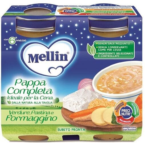 Mellin Pappa Completa Verdure Pastina E Formaggino 2 Vasetti 200 g