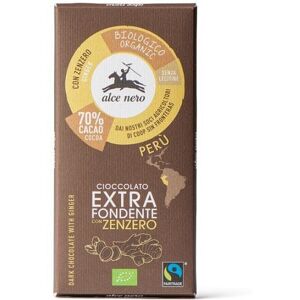 ALCE NERO Tavoletta Cioccolato Fondente Con Zenzero Biologico 50 g