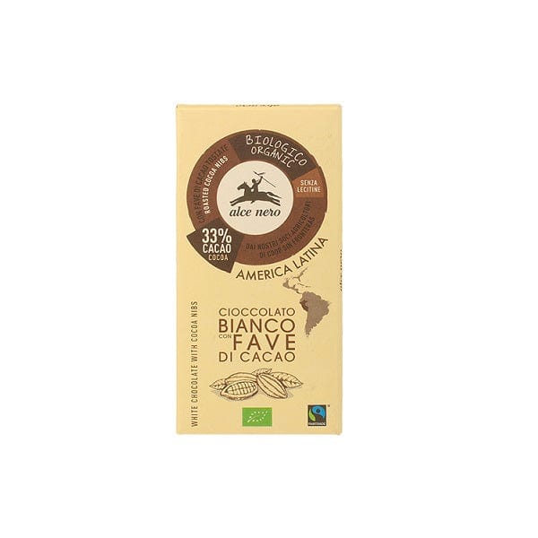 ALCE NERO Tavoletta Cioccolato Bianco Con Fave Di Cacao Bio 100 g