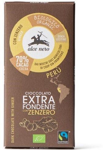 ALCE NERO Tavoletta Cioccolato Fondente Con Zenzero Biologico 50 g