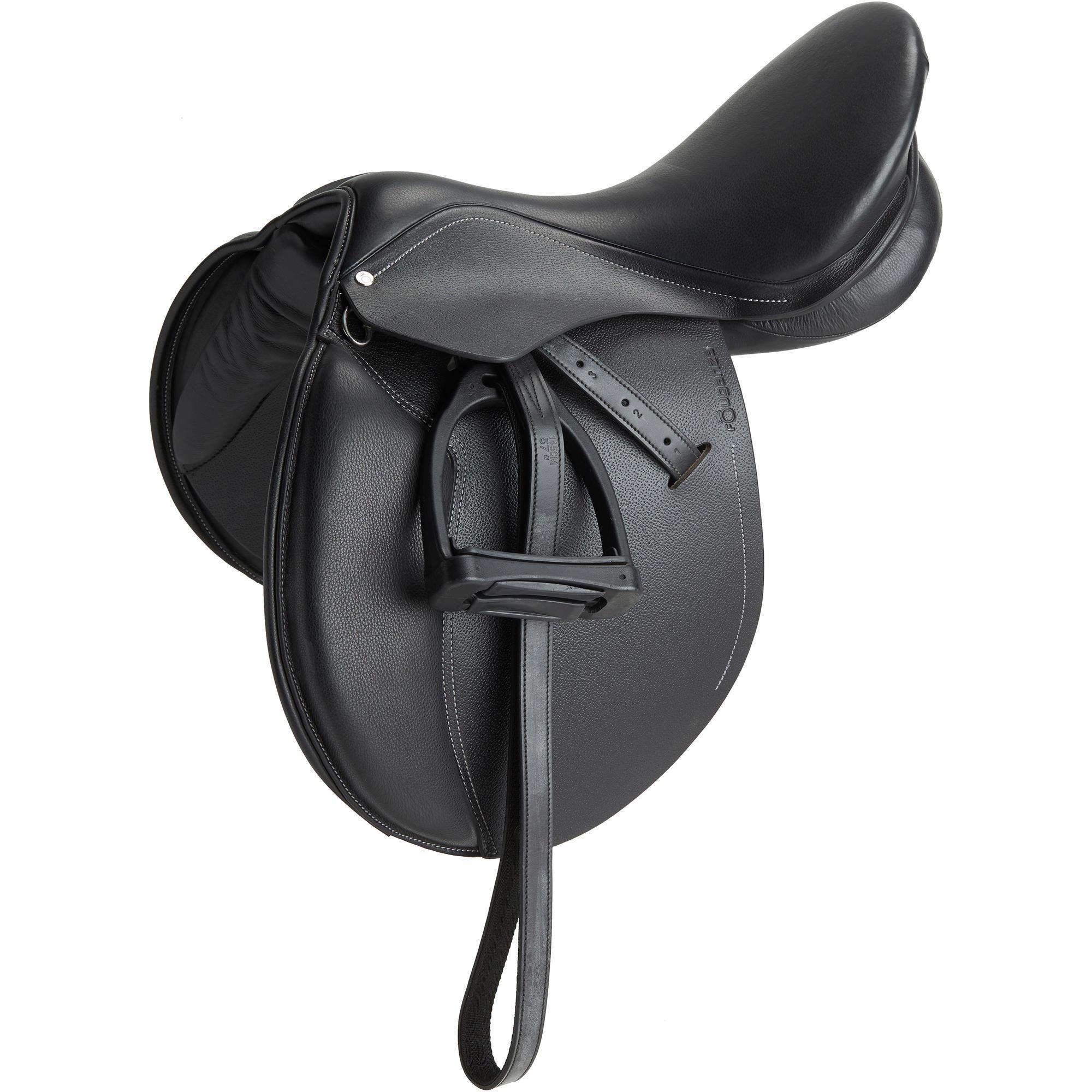 FOUGANZA Sella polivalente cuoio equipaggiata SCHOOLING cavallo nera 17’’5