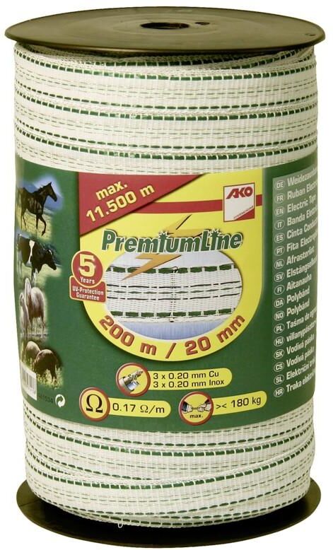 AKO Nastro recinzione equitazione PREMIUM LINE bianco 20 mm x 200 m