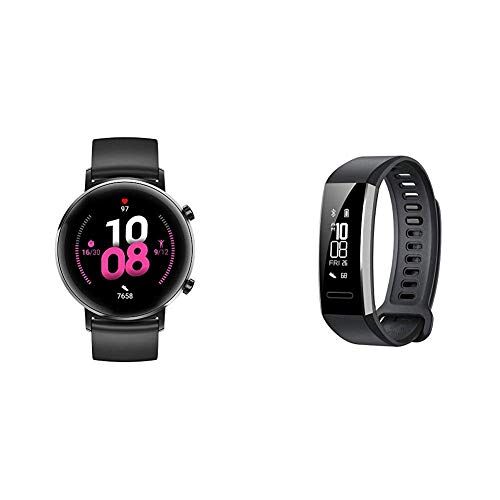 Huawei Smartwatch Huawei Watch GT 2 (42 mm), Durata della batteria fino a 1 settimana, GPS, 15 modalit di allenamento + Huawei Band 2 Pro Smartwatch, Display da 0.91", Resistente all'acqua fino a 5 ATM