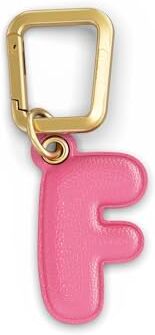 UNTAGS - Charm Lettera F - Materiale Effetto Pelle - Ciondolo per Smartphone, Portachiavi con Moschettone in Metallo Colore Oro Incluso - Rosa