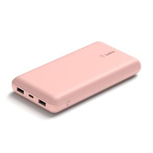 Belkin USB C Portable Charger 20000 mAh, 20K Power Bank with USB Type C Input Output Port and 2 USB A Ports with Included USB C to A Cable for iPhone, Galaxy, and More – Oro rosa