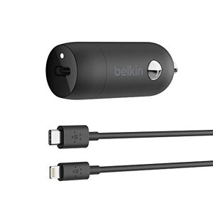Belkin Caricabatteria da auto rapido USB-C da 20 W con cavo da USB-C a Lightning da 1,2 m (ricarica rapida per iPhone, Samsung, Google Pixel e altri) - Nero