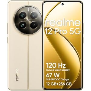 Realme 12 Pro 5G Smartphone, 12+256GB, ritratto con teleobiettivo Sony Zoom ottico 2X, Fotocamera IMX882 OIS, Display curvo da 120Hz, Ricarica SUPERVOOC da 67W, Batteria massiva da 5.000mAh, beige