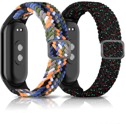 KoGiio Cinturino per Xiaomi Smart Band 8 / Xiaomi Mi Band 8, 【2 Pezzi】 Intrecciati Sportivo Magnetici Cinturino di Ricambio Elastico per Xiaomi Smart Band 8 - Stella nera & Arcobaleno grigio