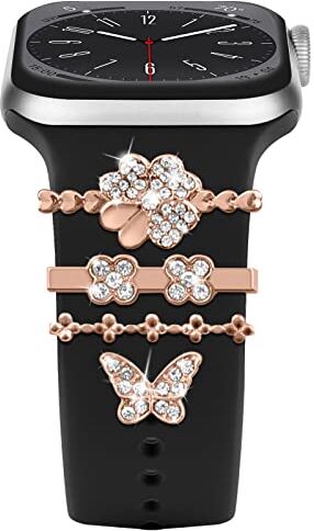 YuiYuKa Charms per Cinturino Apple Watch 44 mm 40mm 41mm 45mm 38mm 42mm Donna,Anelli decorativi Loops in metallo per iWatch serie 8 7 se 6 5 4 3/Galaxy watch 5 Galaxy watch 4 Cinturini Silicone Accessori