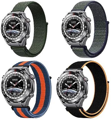 KoGiio 4 Pezzi 22mm Nylon Ricambio Cinturino per Huawei Watch 4/4 Pro/3 Pro/Ultimate/Buds/Garmin Venu 2/Garmin Forerunner 265/255/255 Music-Verde & Grigio & Arancione Blu & Nero arancione