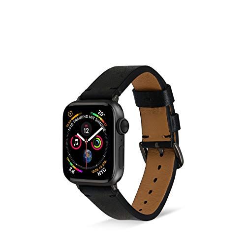 Artwizz WatchBand Leather Band Progettato per Apple Watch Series 5 4 3 2 1 (38 mm & 40 mm) - Cinturino da Polso di Ricambio in Vera Pelle con Adattatore - Nero