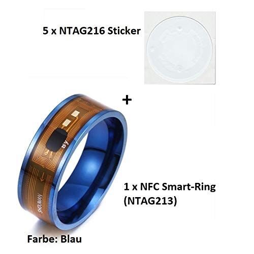 MCalle NFC Smart Ring con Chip NTAG213 (180 Byte) nelle Dimensioni degli Stati Uniti 6 13 con 5 X NTAG216 (888 Byte) Sticker