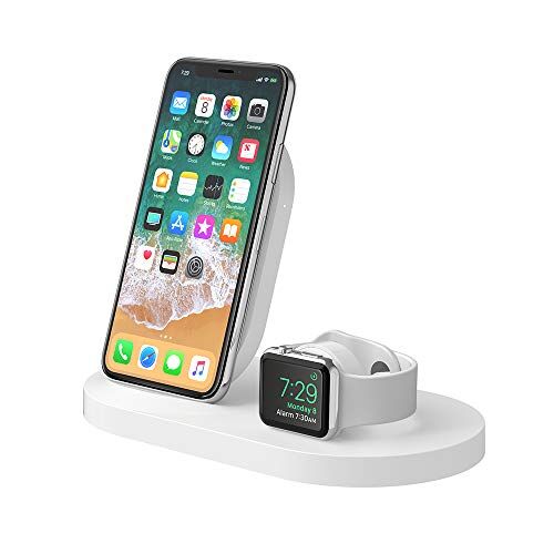 Belkin Boost Up Dock di Ricarica Wireless, Porta USB-A da 5 W/1 A, per iPhone 11, 11 Pro/Pro Max, XS/XS Max, XR, X, SE e Apple Watch 5, 4, 3, 2, 1, Airpods, Bianco