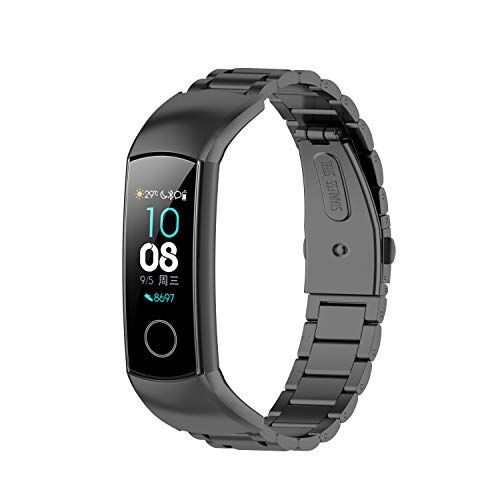 Yikamosi Compatible with Huawei Honor Band 4/Band 5,Stainless Steel Metal Quick Fit Replacement Smart Watch Bracelet Strap Bands for Huawei Honor Band 4(CRS-B19)/Band 5(CRS-B19S)(Black)