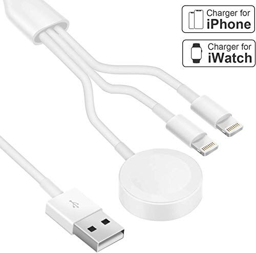 YOMENG Caricabatterie wireless YOMENG per Apple Watch, cavo di ricarica magnetico 2 in 1 per iWatch serie 5/4/3/2/1 38 40 42 44mm Caricabatterie portatile USB per iPhone per Apple 11 XR XS X 8 7 6