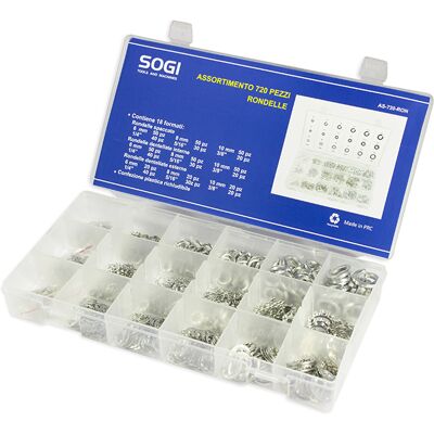 ASSORTIMENTO SET SERIE DI 720 RONDELLE ACCIAIO METRICHE E POLLICI SOGI AS-720-RON ASSORTIMENTO SET SERIE DI 720 RONDELLE ACCIAIO METRICHE E POLLICI SOGI AS-720-RON