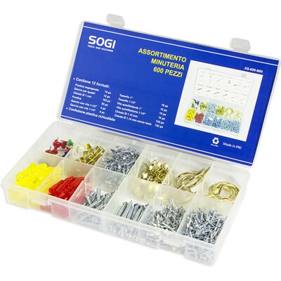 Set assortito SOGI con 600 ganci, chiodi, viti, tasselli Set assortito SOGI con 600 ganci, chiodi, viti, tasselli