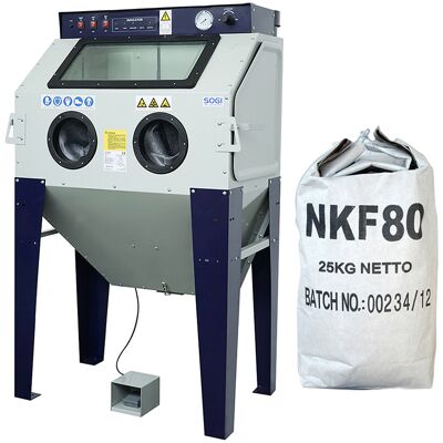 Sabbiatrice SOGI S-100 cabina di sabbiatura + sacco 25 kg di corindone grana 80 allumina Sabbiatrice SOGI S-100 cabina di sabbiatura + sacco 25 kg di corindone grana 80 allumina
