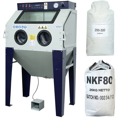 Sabbiatrice SOGI S-100 + sacco 25 kg di corindone grana 80 + 25 kg microsfere vetro grana 200/300 Sabbiatrice SOGI S-100 + sacco 25 kg di corindone grana 80 + 25 kg microsfere vetro grana 200/300