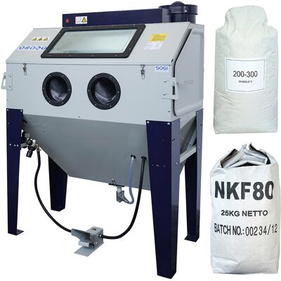 Sabbiatrice SOGI S-120 + sacco 25 kg di corindone grana 80 + 25 kg microsfere vetro grana 200/300 Sabbiatrice SOGI S-120 + sacco 25 kg di corindone grana 80 + 25 kg microsfere vetro grana 200/300