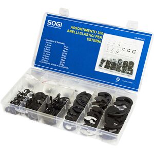 ASSORTIMENTO SET SERIE DI 300 ANELLI ELASTICI SEEGER PER ESTERNI FORO SOGI AS-300-AEE