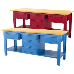 Banco da lavoro SOGI 2 metri con piano in legno + armadio a 3 cassetti + 2 cassetti - blu/rosso