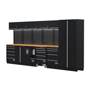 Arredamento modulare in lamiera SOGI ARR-OFF-4320-L per officina e garage - piano in legno - 4315x465x2000 mm