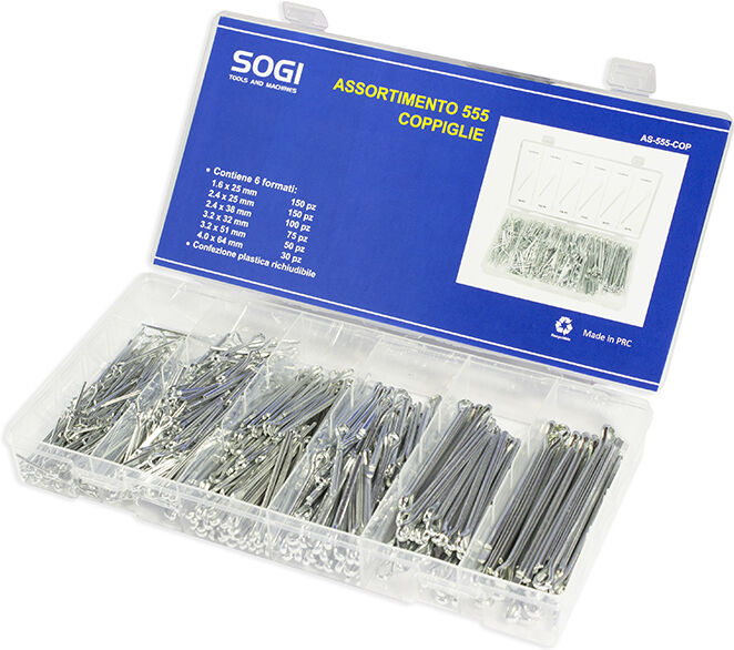 ASSORTIMENTO SET SERIE DI 555 COPPIGLIE PERNI FERMI SOGI AS-555-COP ACCIAIO