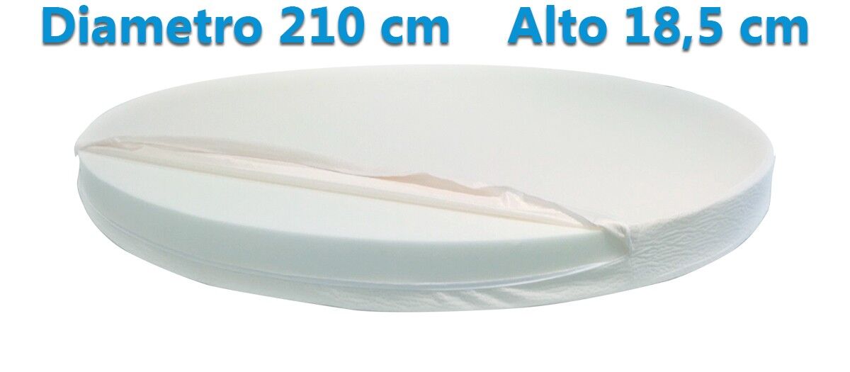 Materasso Rotondo Dolce Morfeo Alto 18,5 cm, Diametro 210 CM, Densità 30, Sfoderabile, Fodera in Aloe Vera