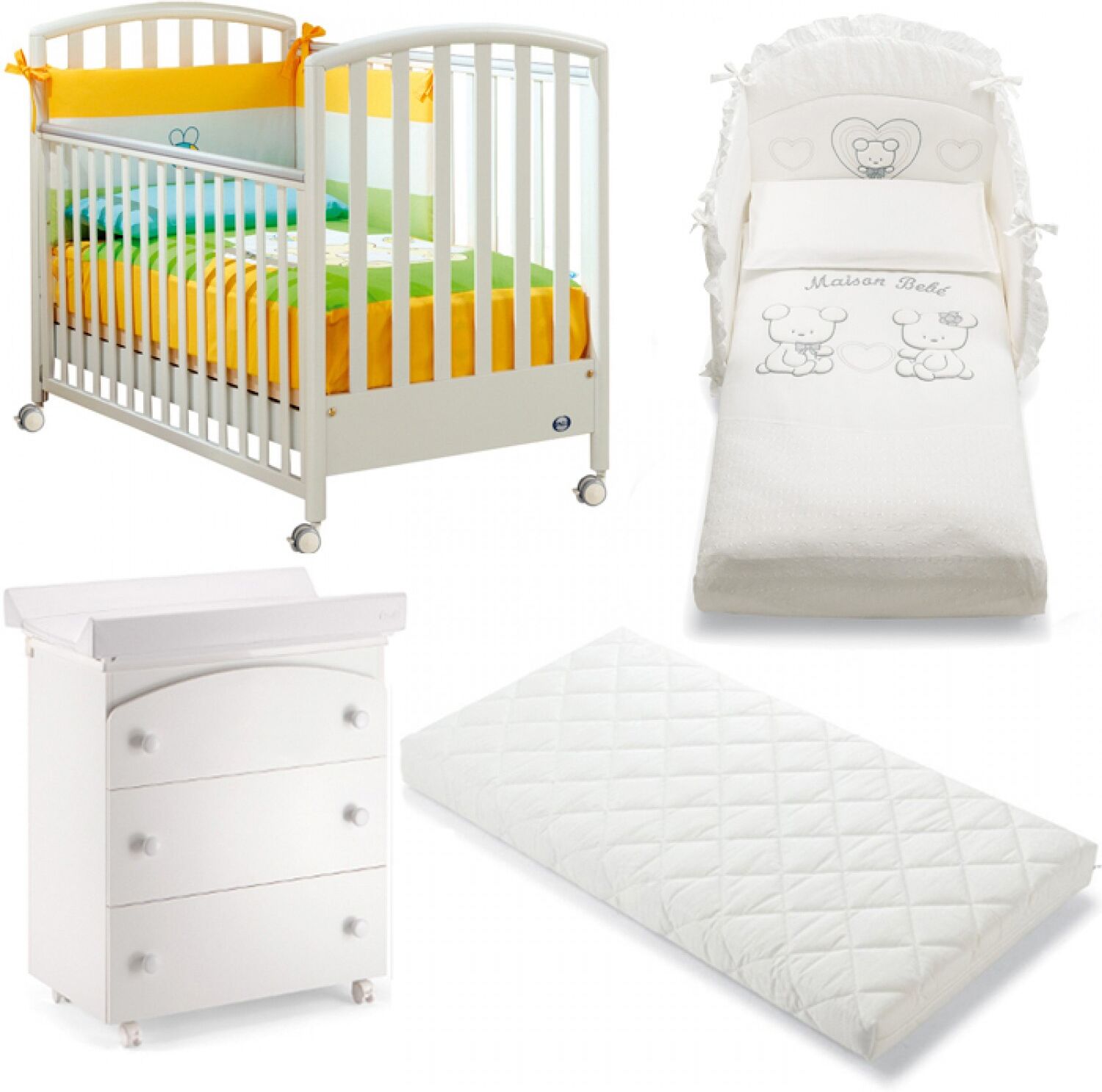 Foppapedretti Set Cameretta Pali Ciak Bianco + Completo Piumone + Materasso