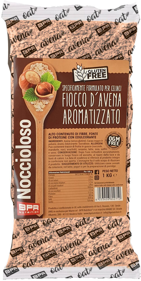 bpr nutrition fiocco d'avena aromatizzato senza glutine 1 kg noccioloso