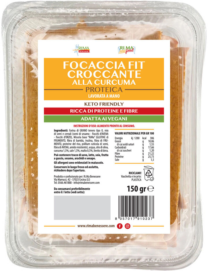 ri.ma benessere focaccia fit croccante proteica alla curcuma 150 gr