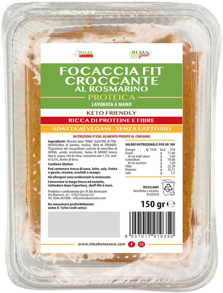 ri.ma benessere focaccia fit croccante proteica al rosmarino 150 gr