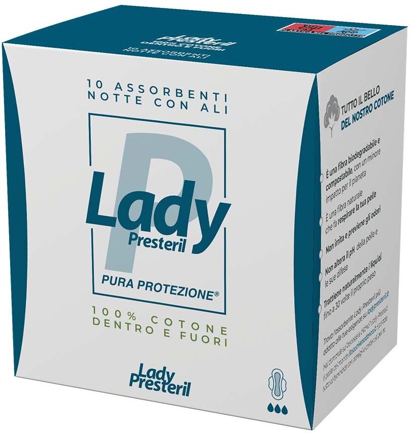 Lady Presteril Assorbenti Notte Con Ali Ripiegati Biodegradabili 10 Pezzi