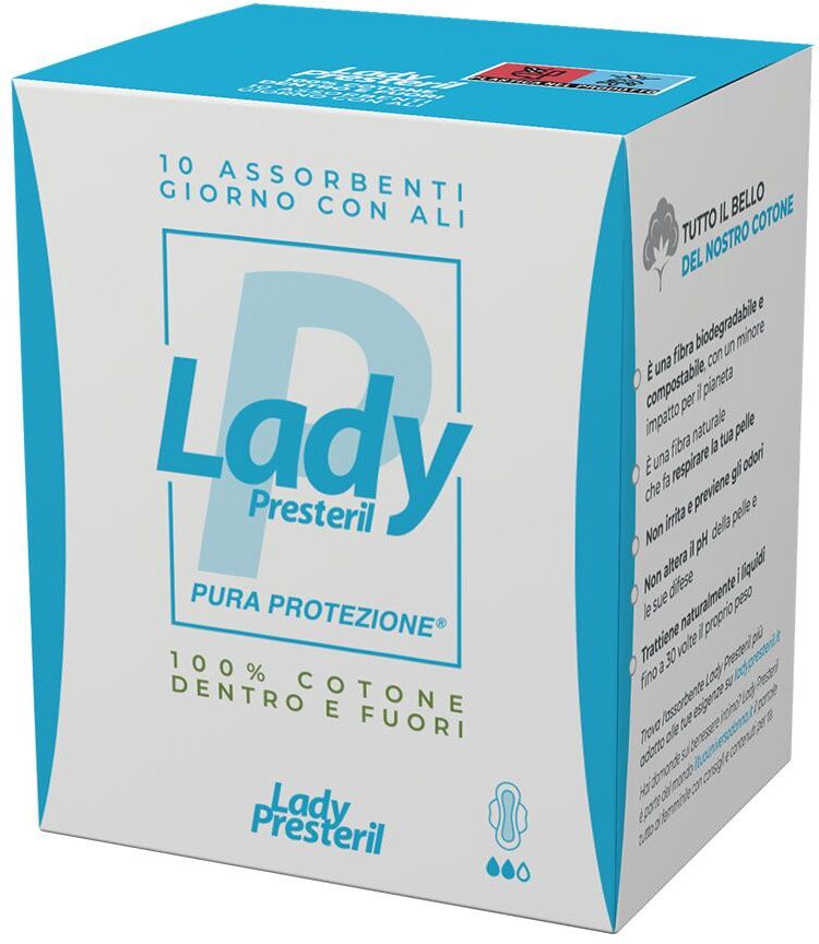 Lady Presteril Assorbenti Giorno Con Ali Ripiegati Biodegradabili 10 Pezzi