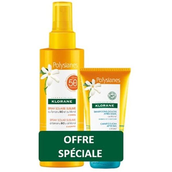 klorane kit polysianes spray solare tamanu monoi spf 50 200ml + shampoo doccia doposole monoi 75ml