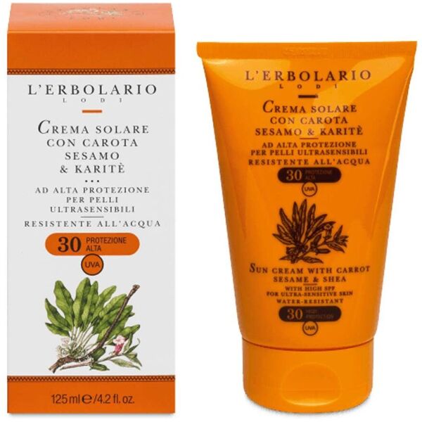 l'erbolario crema solare spf30 carota sesamo e karitè 125ml