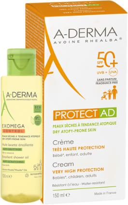 a-derma protect kit crema ad spf50+ 150ml + exomega control olio 100ml