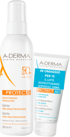 a-derma protect kit spray solare spf50+ 200ml + latte ah doposole 100ml