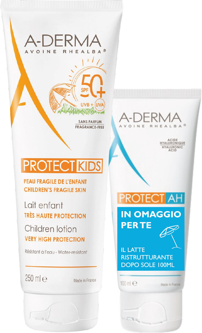 a-derma protect latte kids protezione solare bimbi spf50+ 250ml + protect ah 100ml omaggio