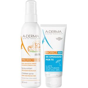 A-derma Kit Solare Protect Kids Spray Bambino Spf50+ 200ml + Protect Ah Latte Ristrutturante Doposole Idratante 100ml