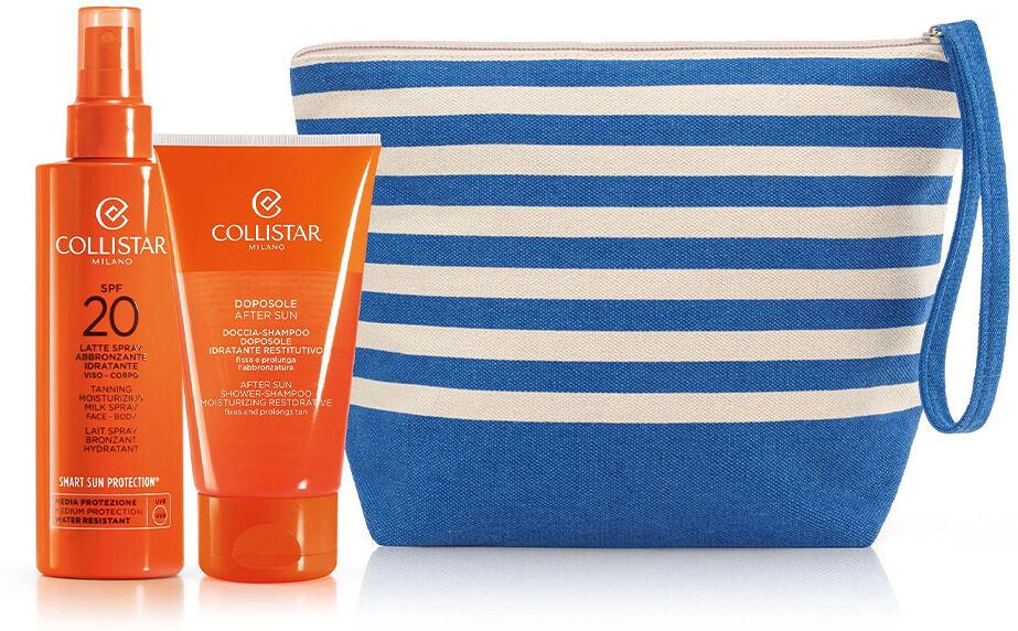 Collistar Cofanetto Latte Spray Abbronzante Idratante Viso E Corpo Spf20 200ml + Shampoo Doccia 150ml + Pochette