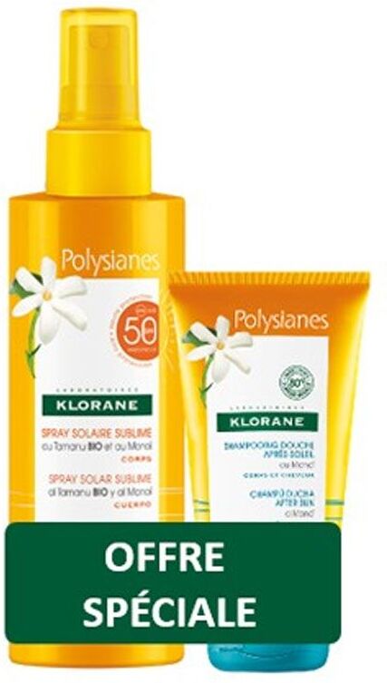 Klorane Kit Polysianes Spray Solare Tamanu Monoi Spf 50 200ml + Shampoo Doccia Doposole Monoi 75ml