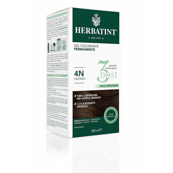 herbatint gel colorante permanente 3 dosi 4n castano 300ml